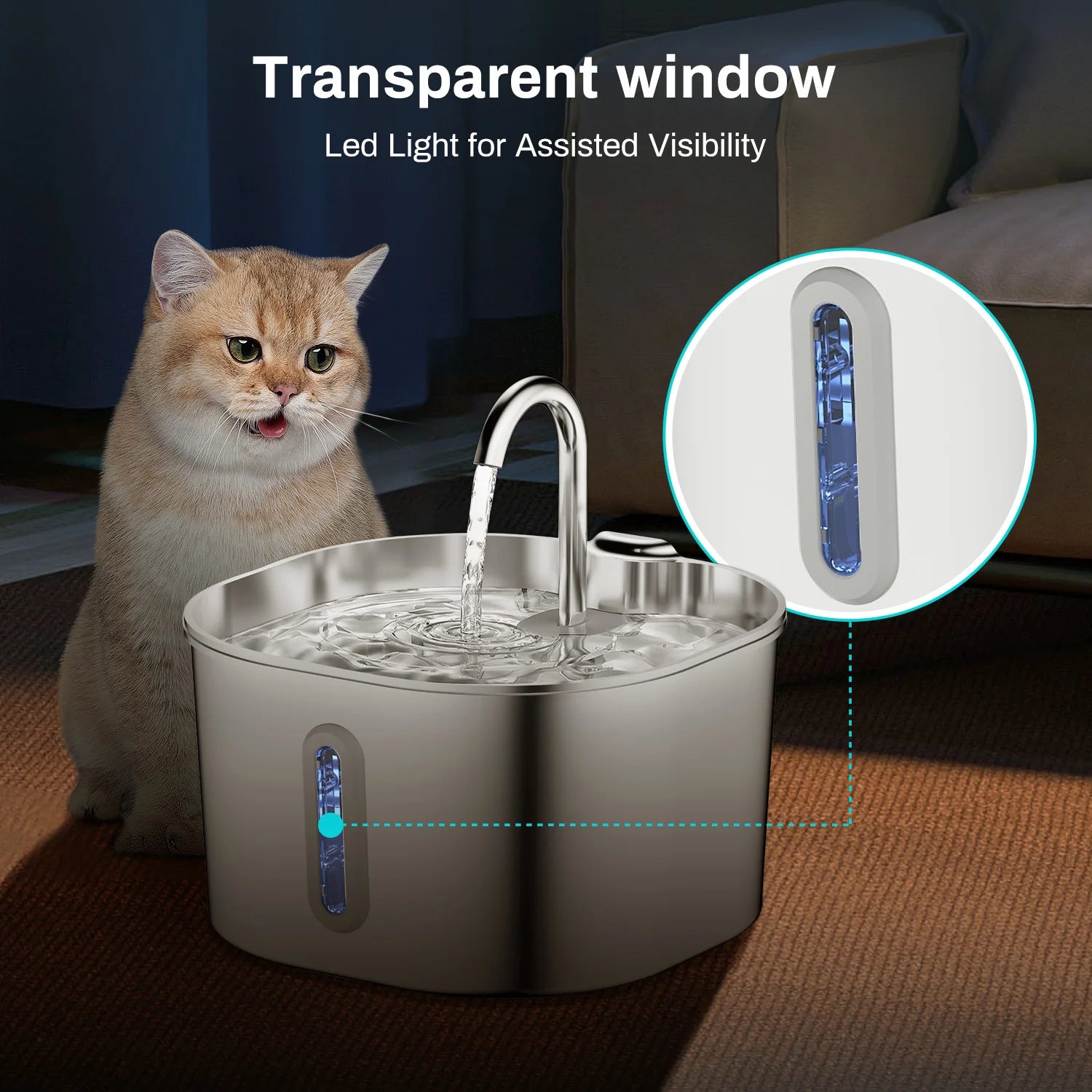 PureFlow 2.2L Stainless Steel Pet Water Fountain