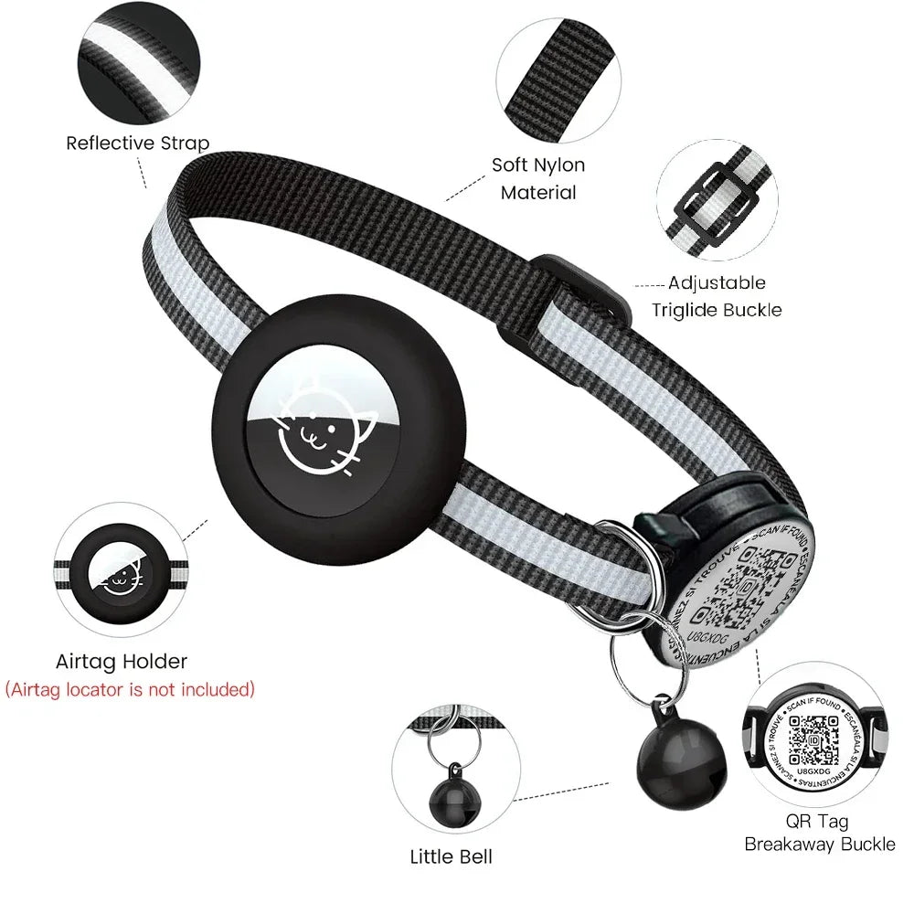 SafePaws Reflective Cat Collar with AirTag Holder & QR ID Tag