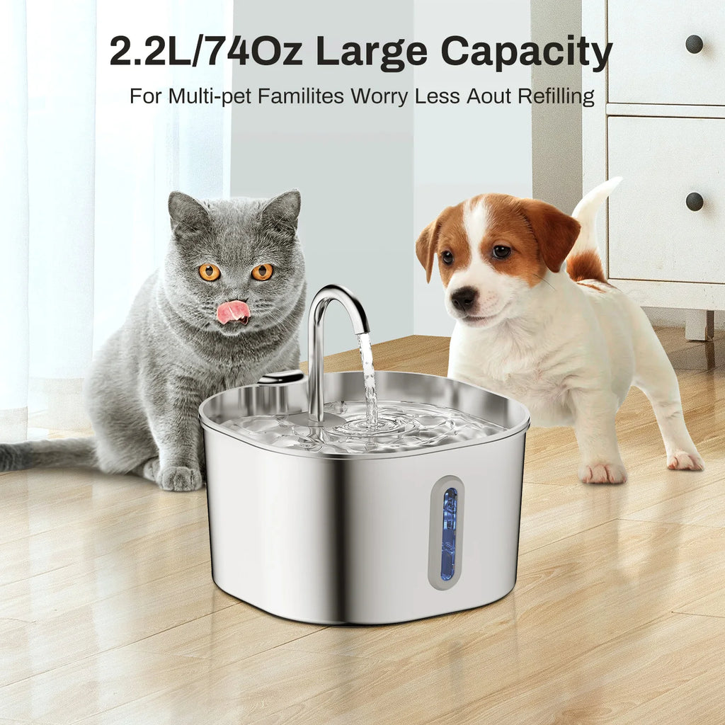 PureFlow 2.2L Stainless Steel Pet Water Fountain