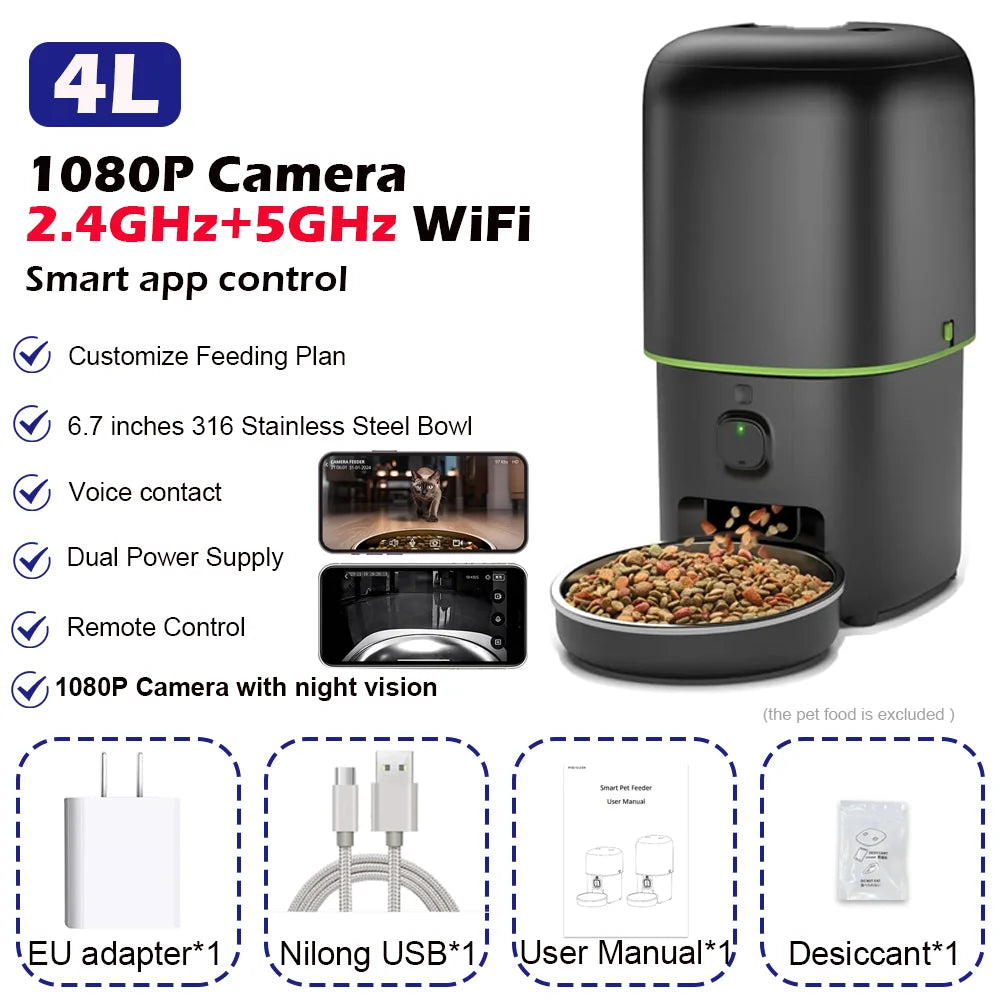 SmartCam 4L Wi-Fi Pet Feeder with 1080p Camera
